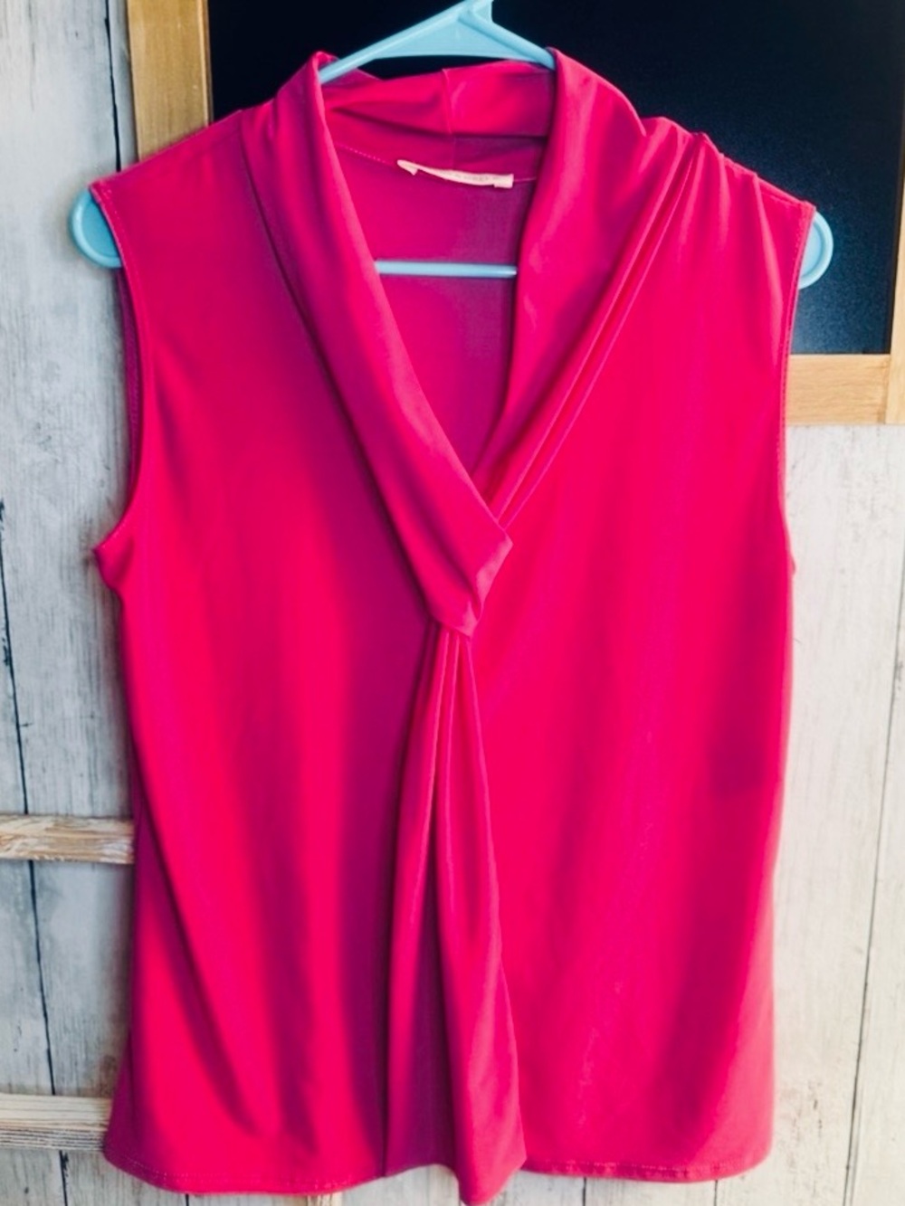Tiffany and Grey Sleeveless Tie-Front Blouse in Bright Pink
